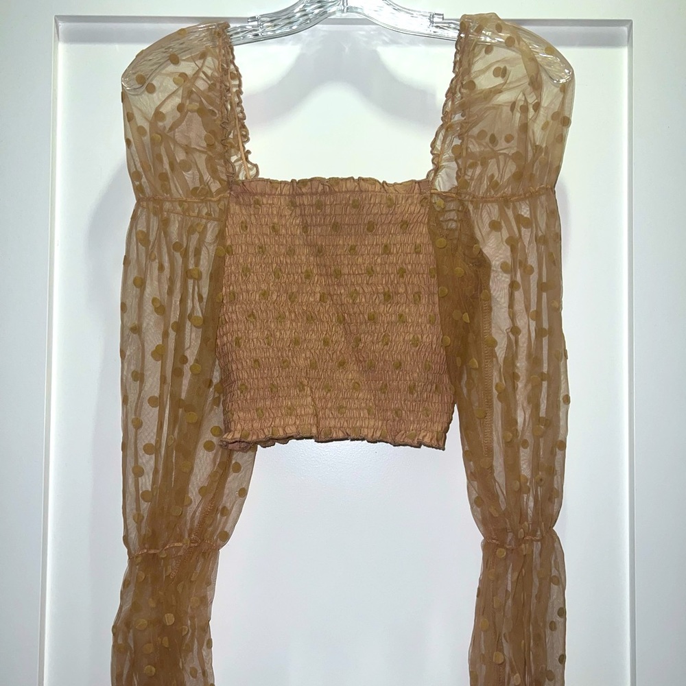 Nude long sleeve sheer blouse